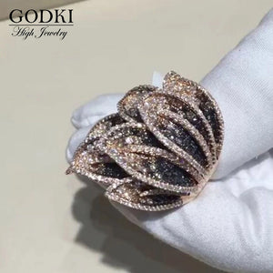 Feather Leaf Bold Statement Rings with Zirconia Stones