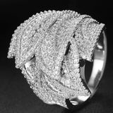 Feather Leaf Bold Statement Rings with Zirconia Stones