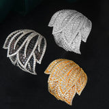 Feather Leaf Bold Statement Rings with Zirconia Stones