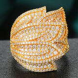 Feather Leaf Bold Statement Rings with Zirconia Stones