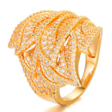 Feather Leaf Bold Statement Rings with Zirconia Stones