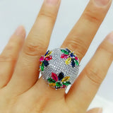 Flower Big Bold Rings with Zirconia Stones Women Engagement