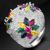Flower Big Bold Rings with Zirconia Stones Women Engagement