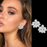 Shinning Cubic Zirconia Flower Earrings for Wedding