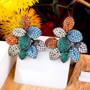 Shinning Cubic Zirconia Flower Earrings for Wedding