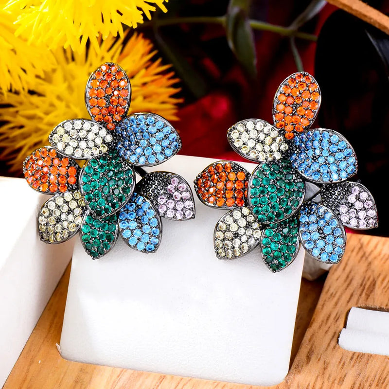 Shinning Cubic Zirconia Flower Earrings for Wedding
