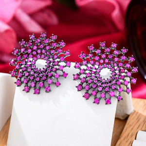 Shinning Cubic Zirconia Flower Earrings for Wedding