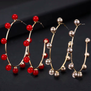 Pearl CZ Statement Hoop Earrings Women Wedding Bridal DUBAI Circle Earrings