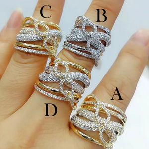 Indian Nigerian Bold Rings with Zirconia Stones Women Engagement Party Jewelry