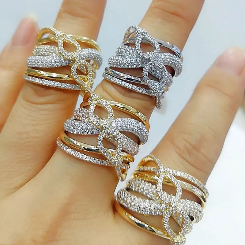 Indian Nigerian Bold Rings with Zirconia Stones Women Engagement Party Jewelry