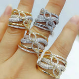 Indian Nigerian Bold Rings with Zirconia Stones Women Engagement Party Jewelry