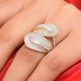 Leaf Cross Zirconia Stone Statement Ring