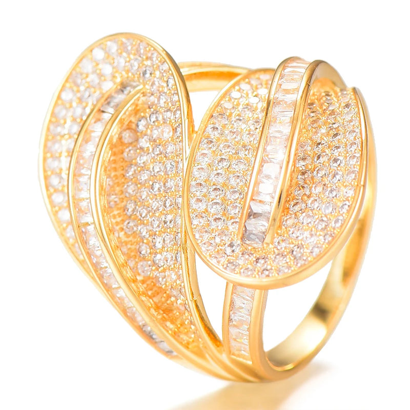 Leaf Cross Zirconia Stone Statement Ring