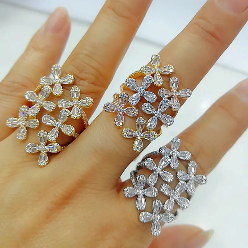 Cluster Zirconia Stones Bold Rings Women Jewelry