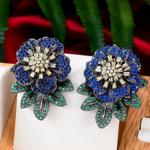 Multicolor Flowers Stud Earrings Cubic Zirconia Dubai Bridal Earrings