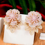 Multicolor Flowers Stud Earrings Cubic Zirconia Dubai Bridal Earrings