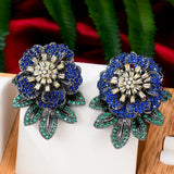 Multicolor Flowers Stud Earrings Cubic Zirconia Dubai Bridal Earrings