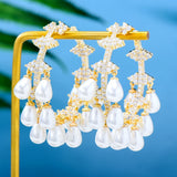 Pearl Flowers CZ Statement Hoops Earrings Dubai Wedding Bridal Circle Earring