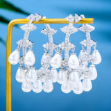 Pearl Flowers CZ Statement Hoops Earrings Dubai Wedding Bridal Circle Earring
