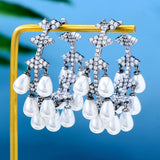 Pearl Flowers CZ Statement Hoops Earrings Dubai Wedding Bridal Circle Earring