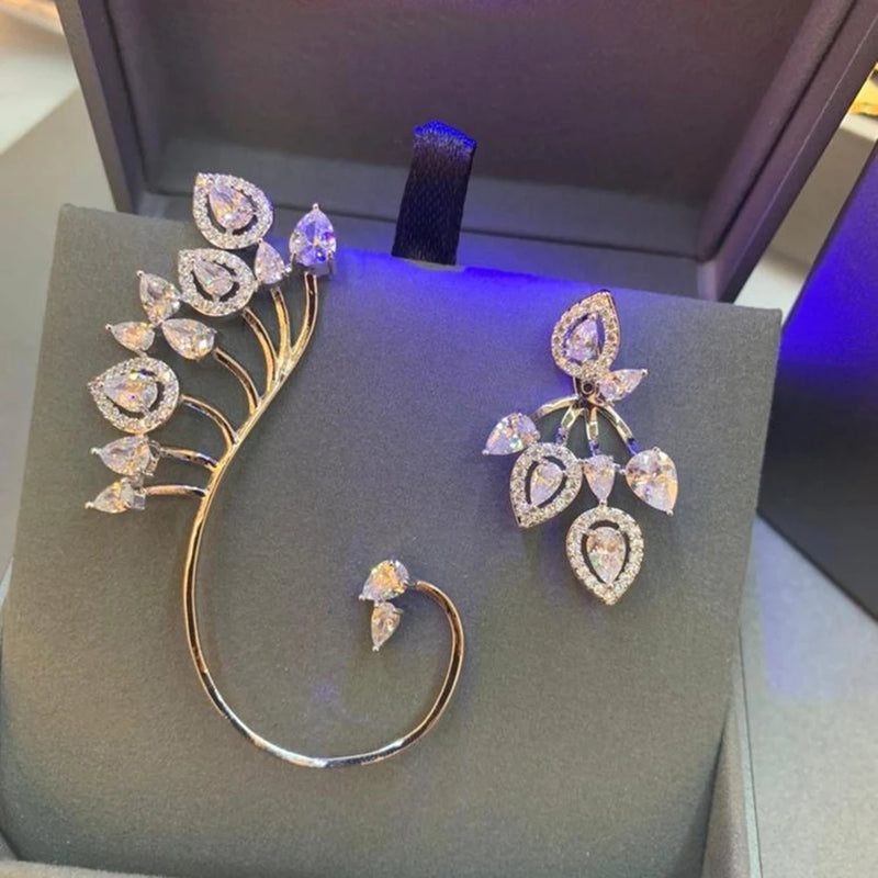 Geometric Leaf CZ Wedding Earrings