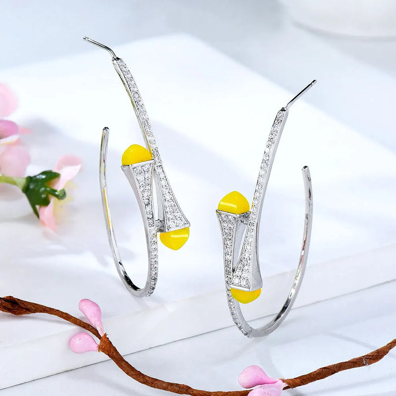 Semi Stone Cross Hoop Earrings Wedding Bridal Circle CZ Earring