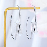 Semi Stone Cross Hoop Earrings Wedding Bridal Circle CZ Earring