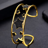Star Wide Bangle CZ Paved Bohemian Cuff Bracelet for Women