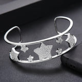 Star Wide Bangle CZ Paved Bohemian Cuff Bracelet for Women