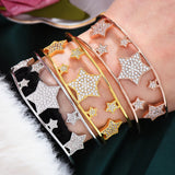 Star Wide Bangle CZ Paved Bohemian Cuff Bracelet for Women
