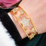 Star Wide Bangle CZ Paved Bohemian Cuff Bracelet for Women