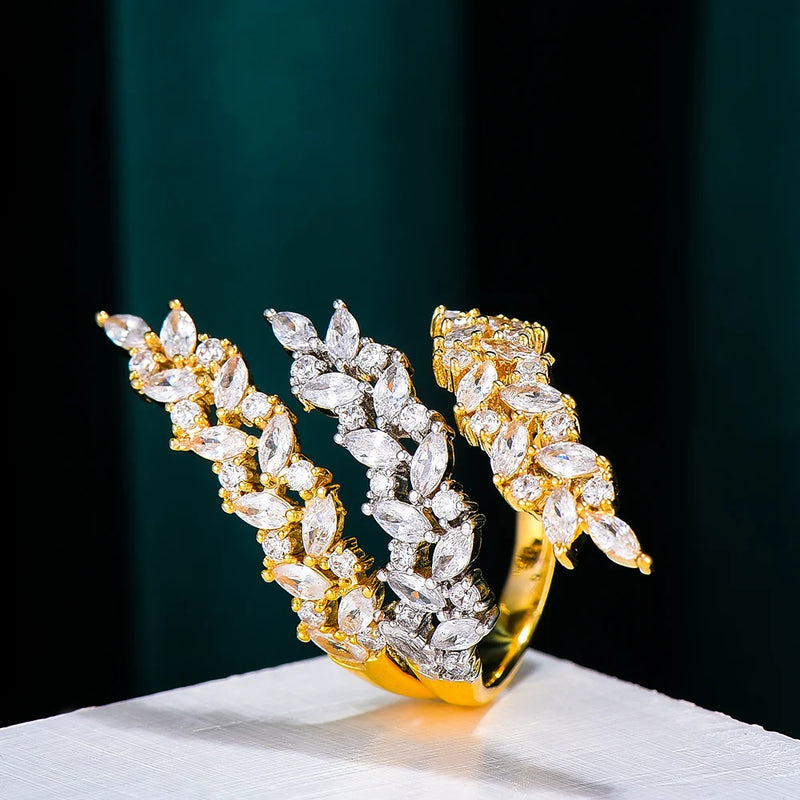 Wheat Leaf Rings with Zirconia Stones Engagement Party Jewelry