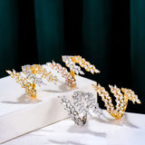 Wheat Leaf Rings with Zirconia Stones Engagement Party Jewelry