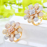 Flower Wheel CZ Stack Ring Women Bridal Wedding Dubai Finger Rings