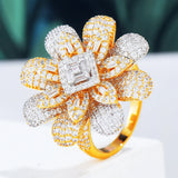 Flower Wheel CZ Stack Ring Women Bridal Wedding Dubai Finger Rings
