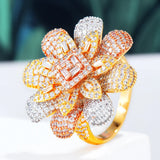 Flower Wheel CZ Stack Ring Women Bridal Wedding Dubai Finger Rings