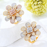 Flower Wheel CZ Stack Ring Women Bridal Wedding Dubai Finger Rings