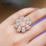 Flower Wheel CZ Stack Ring Women Bridal Wedding Dubai Finger Rings