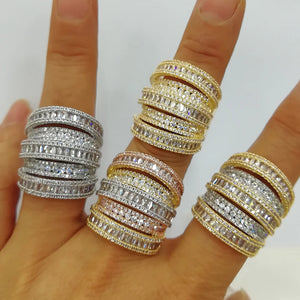5Rows Big Statement Rings for Women Cubic Zircon Finger Rings Beads Charm