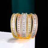 5Rows Big Statement Rings for Women Cubic Zircon Finger Rings Beads Charm