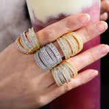 5Rows Big Statement Rings for Women Cubic Zircon Finger Rings Beads Charm
