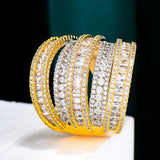 5Rows Big Statement Rings for Women Cubic Zircon Finger Rings Beads Charm
