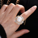 Pearl Statement Rings for Women Wedding CZ Cocktail Bohemian Beach Jewelry