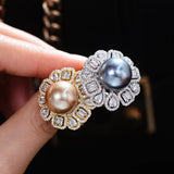 Pearl Statement Rings for Women Wedding CZ Cocktail Bohemian Beach Jewelry