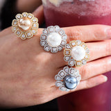 Pearl Statement Rings for Women Wedding CZ Cocktail Bohemian Beach Jewelry