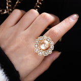 Pearl Statement Rings for Women Wedding CZ Cocktail Bohemian Beach Jewelry