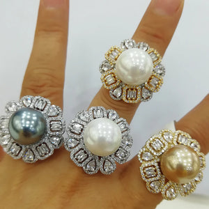 Pearl Statement Rings for Women Wedding CZ Cocktail Bohemian Beach Jewelry