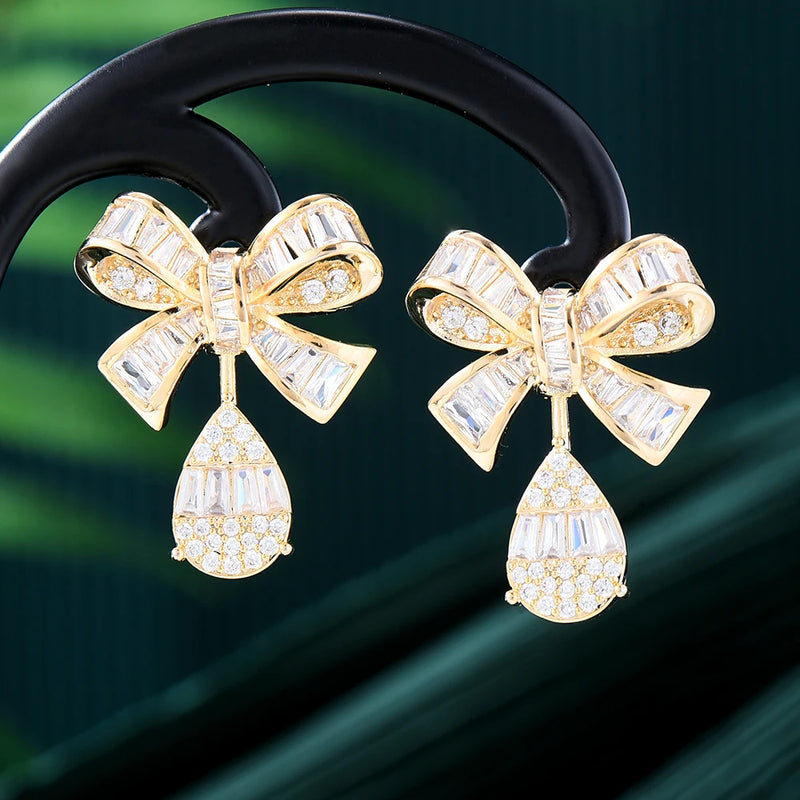 Bowknots Earrings Wedding CZ Bridal Earrings Costume Jewelry