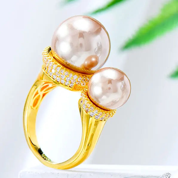 Pearl Statement Ring Cubic Zircon Charm Bohemian Beach Jewelry