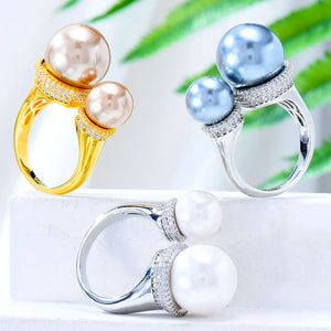 Pearl Statement Ring Cubic Zircon Charm Bohemian Beach Jewelry